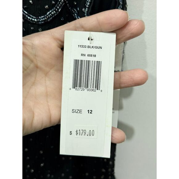 NWT Patra Mesh & Stones Beaded Scalloped Tiered Midi Dress Black Womens Size 12 - Picture 6 of 6